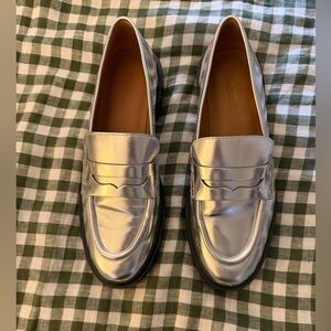 Madewell Silver Loafers with Black Soles